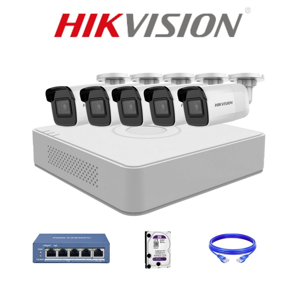 Trọn bộ 5 Camera IP HIKVISION 2.0MP